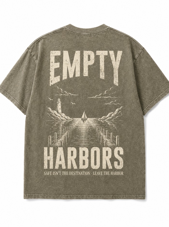 Empty Harbors tee, olive drab, back